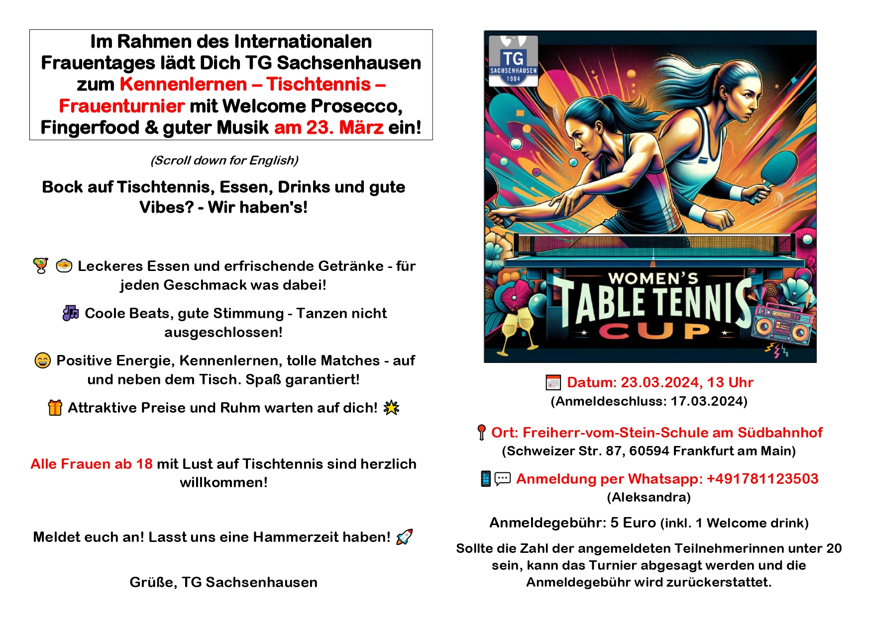 Frauen Tischtennis Cup am 23.März